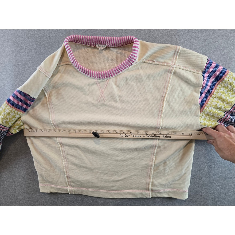 Pilcro Sweatshirt Womens Large Cream Pink Fair Isle Mixed Media Sleeve Oversized - Picture 9 of 10